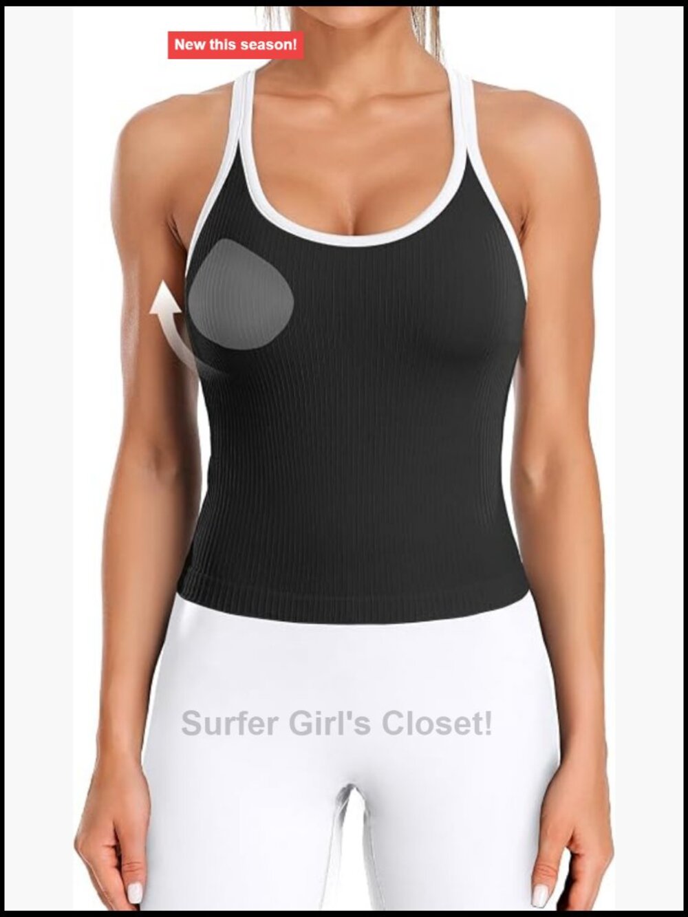 Ribbed Workout Crop Top with Built-in Bra Racerback Tank